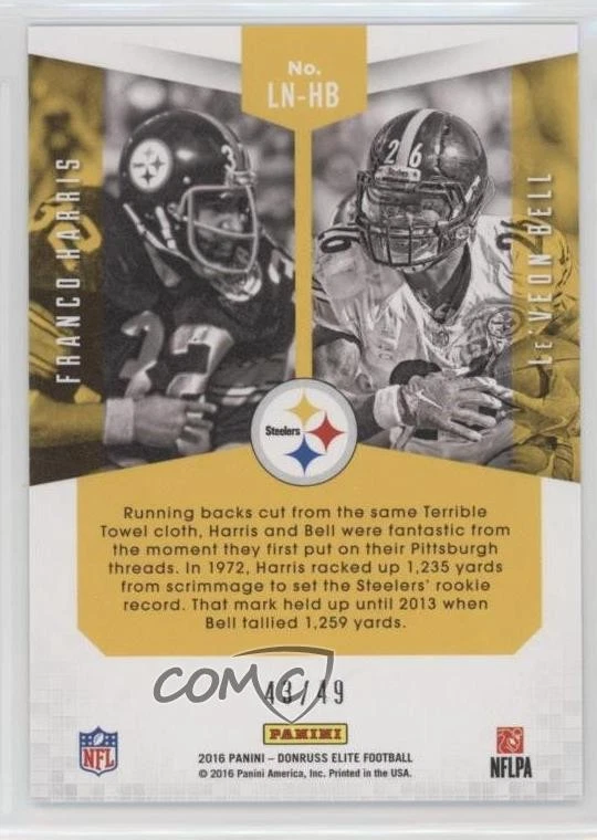 2016 Donruss Elite Lineage Red /49 Franco Harris Le'Veon Bell #LN-HB HOF - Image 2 of 2