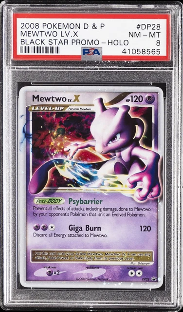 2008 POKEMON DIAMOND & PEARL BLACK STAR PROMO #DP28 MEWTWO LV.X-HOLO PSA 8