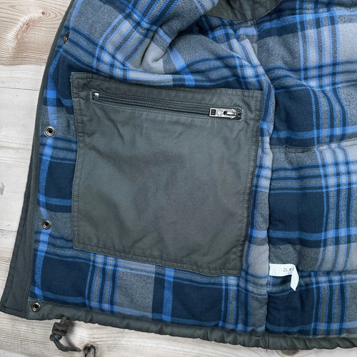 North Face Vest Men's L Gray Green Down Canvas Full Zip 550 Flannel Lined - Picture 9 of 12