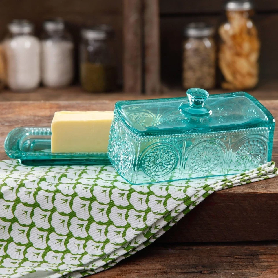 Elegant Teal Glass Butter Dish with Lid - Modern Vintage Dining Essential - Image 4 of 4