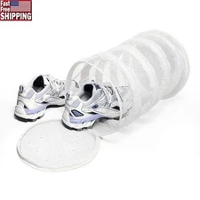 Durable Mesh Sneaker Wash Bag Up to Size 14 Shoes W/ Drying Loops Zipper Closure