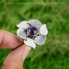 Valentines Deal Natural African Amethyst 925 Silver Flower Promise Ring Jewelry