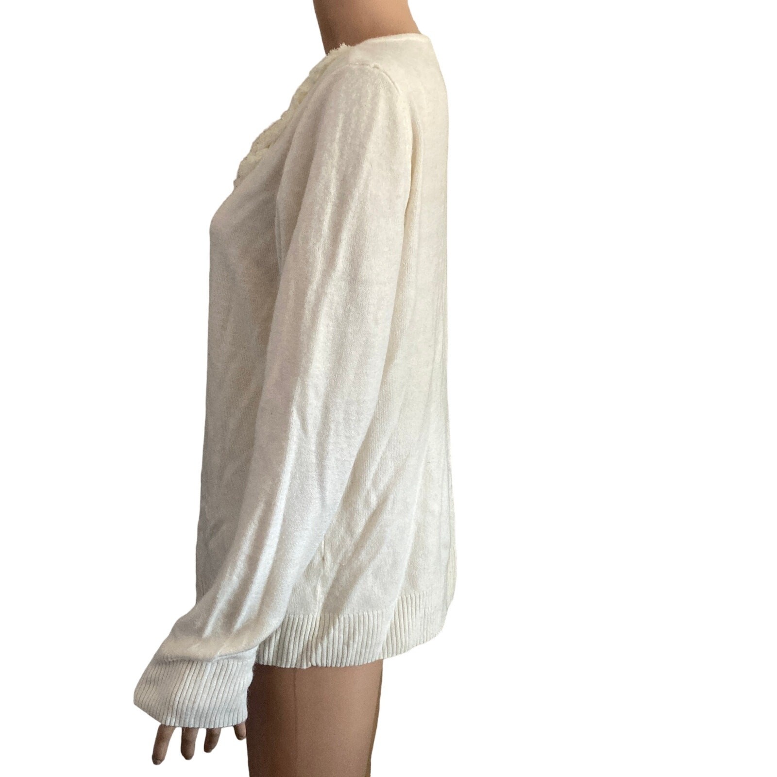 Vintage Carolyn Taylor Cardigan Womens Large Off White Embroidered Faux Pearl  thumbnail 12