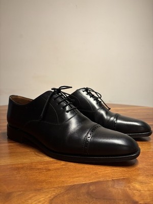 Yanko Black Leather Quarter Brogue Cap Toe Oxford Dress Shoes Men s UK 8 US 9