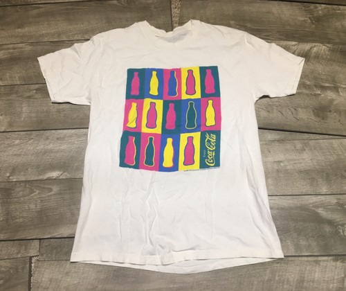 Vintage Coca-Cola Company Soda Pop Art Bottles White Short Sleeve Tee Shirt LG
