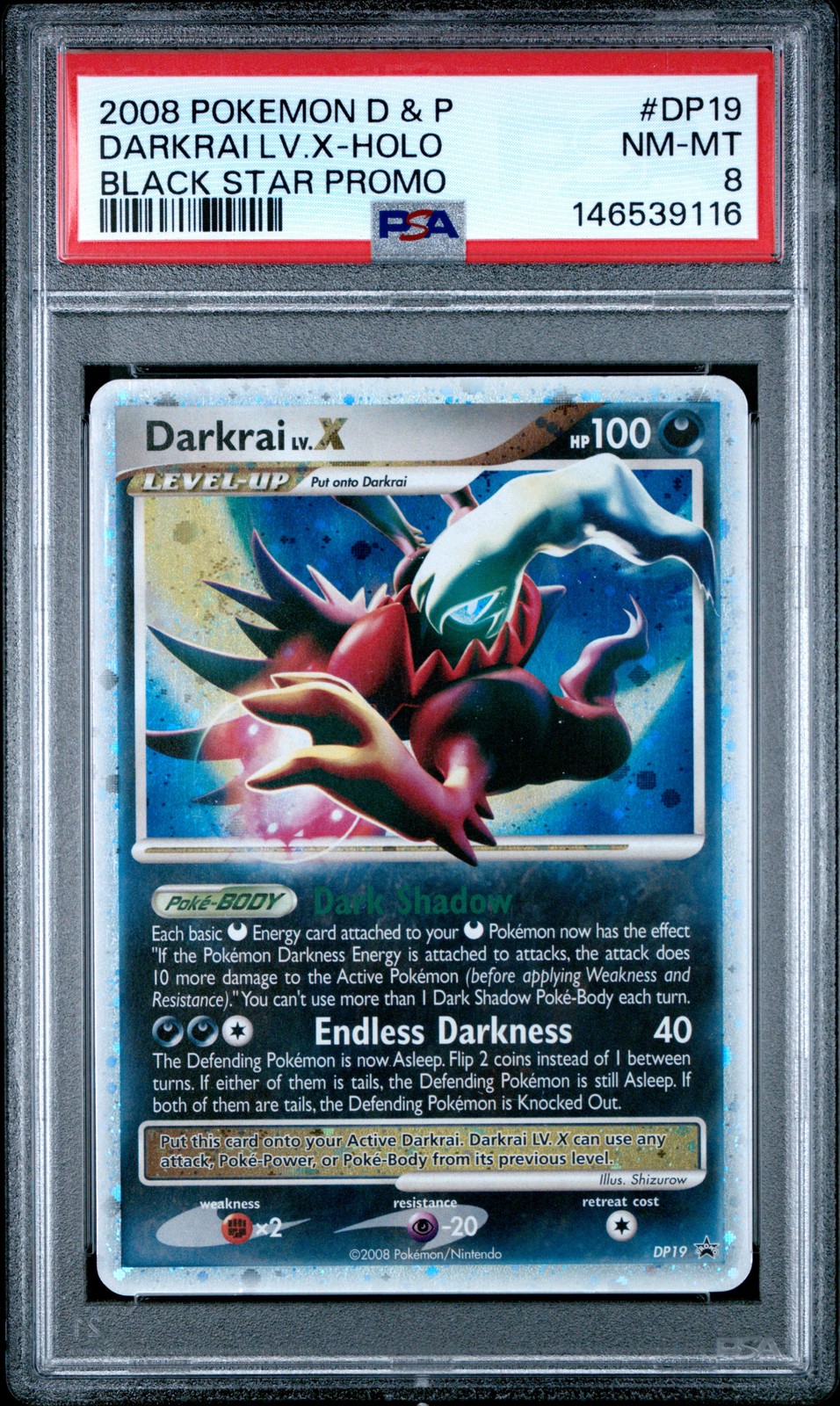 2008 POKEMON DIAMOND & PEARL BLACK STAR PROMO #DP19 DARKRAI LV.X-HOLO PSA 8