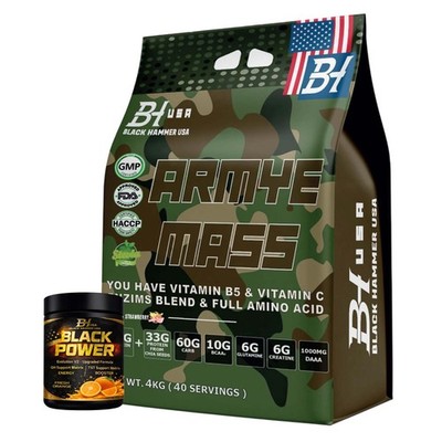 Mass Gainer 4KG Banane Erdbeere + Free Black Power Pre Workout Black Hammer USA