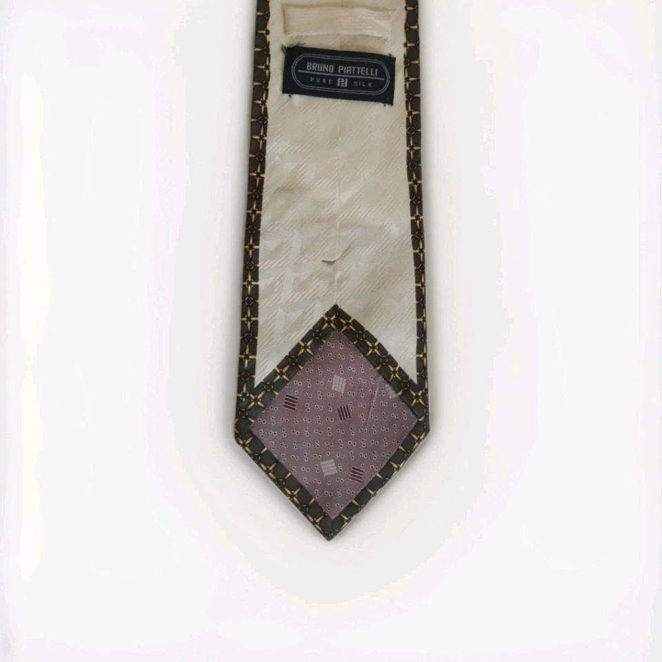 Corbata de Seda Bruno Piattelli Oro Verde Patrón Barroco Vintage 62" x4" Ancho Foto 2 de 4