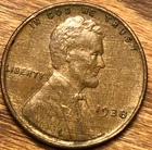 1938 Lincoln Wheat Cent AU Streaky Woody Improper Alloy Mix Error Unique Coin