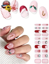 Semi Cured Gel Nail Strips (Cute Christmas), Red Santa Hat, 20 Pcs Gel Nail Wrap