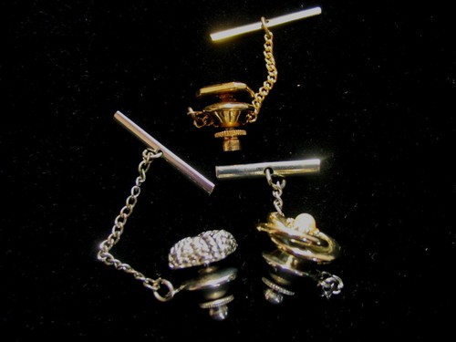 Tie Tacks Three Silver Gold Color Pearl Imitation "D" Lot of Three - Picture 2 of 4