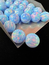 Half Drilled Light Blue Synthetic Lab Created Opal Round Beads
