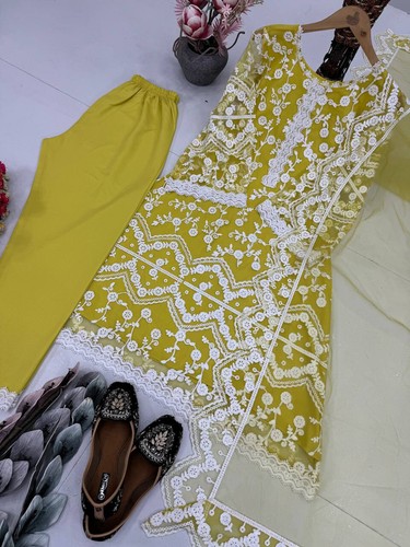 Stunning Look Heavy Soft Net Yellow Top And Bottom With Dupatta For Women - Picture 6 of 13