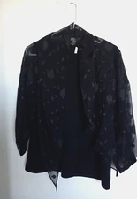 Elle Top Womens Size L Blouse With Scarf Sheer Sleeves Black