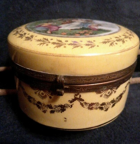 FD VINTAGE PORCELAINE BOX JAPAN VICTORIAN ANTIQUE GOLD ART NOVEAU,TRINKET BOX - Picture 3 of 7