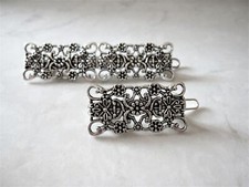 Small or medium silver metal filigree hair pin clip barrette for fine thin hair
