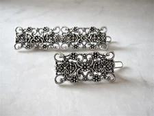 Small or medium silver metal filigree hair pin clip barrette  for fine thin hair