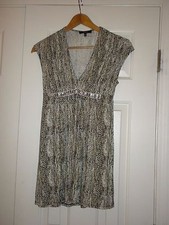 Ladies XS Express Babydoll dress Short Animal Print Brown White Black beading 