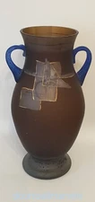 VTG Transylvania Vase Blown Glass Amphora Hand Painted Free Form Studio Signed
