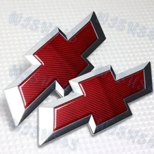 Front & Tailgate Bow tie Emblem For 16-19 Chevy Silverado 1500 Red Carbon Fiber