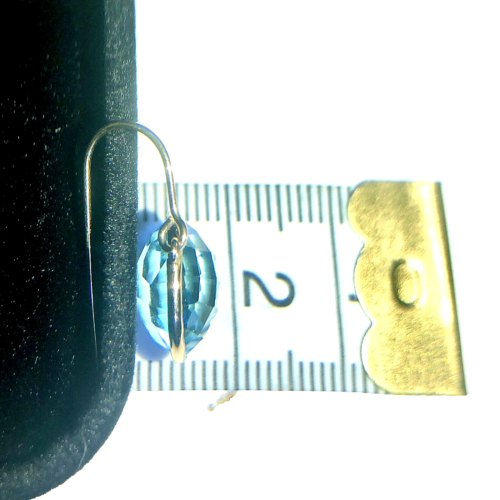 Orecchini pendenti oro giallo 14 kt filo gancio tondo sfaccettato topazio blu 3,8 g - Foto 10 di 12