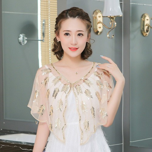 Bling Bolero Shrug Wedding Prom Dress Wrap Handcraft Coat Cape Amice Sequin 8-18 - Picture 46 of 52