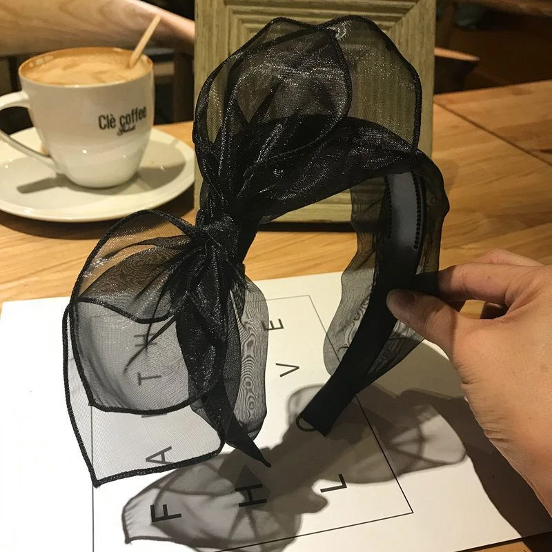 Diademas con lazo de encaje negro - Diademas con aro de moño Accesorios para el cabello para mujeres Juego de 1 pieza Foto 4 de 4