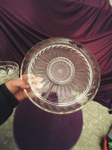 PARTY CENTER PCS SERVING TRAY DIVIDED 5 SECTION PEDESTAL PRESSED GLASS BOWL - Picture 6 of 11