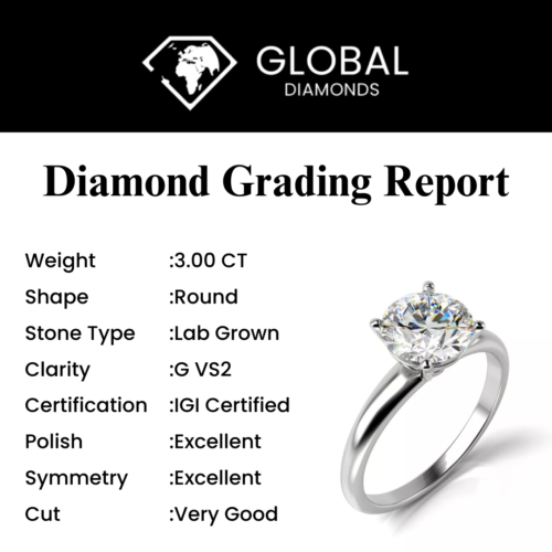 IGI Certified 3 Carat GVS2 Lab Created Diamond Engagement Ring Platinum 900 - Picture 3 of 5