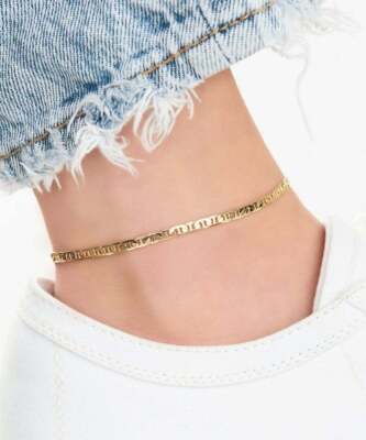2MM 925 Sterling Silver Gold Italian DIAMOND CUT Mariner Anklet 9''- 11''