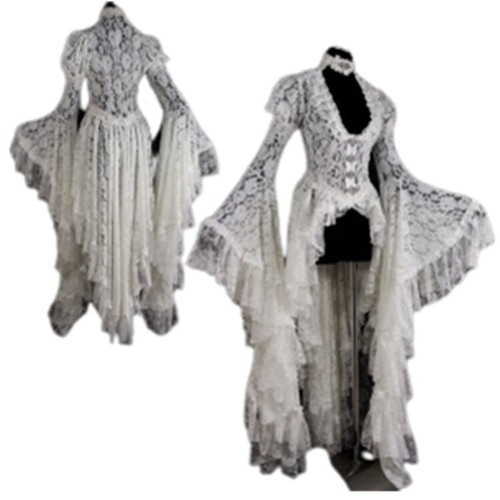 Women Gothic Long Lace Steampunk Asymmetrical Renaissance Tunic Dress Coat S-5XL - Picture 15 of 15