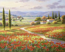 Ceramic Tile Mural Kitchen Backsplash - Poppy Fields-SK - Tuscan Landscape