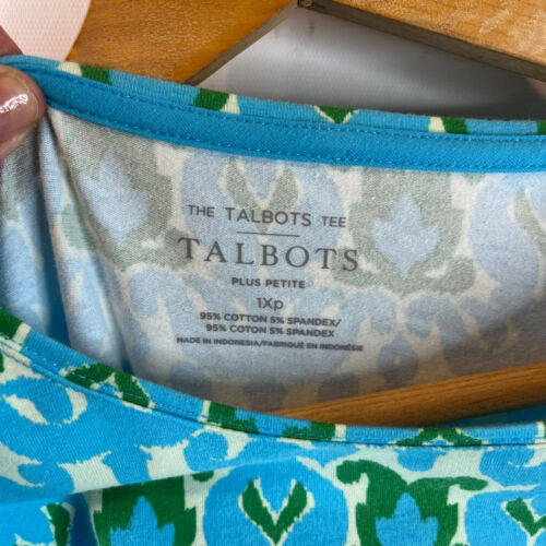 Talbots Damen T-Shirt Oberteil Größe 1XP Blau Grün Geometrisches Muster Rundhals Kurzarm - Bild 3 von 9