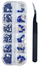 800+ Assorted Nail Body Art 3D RHINESTONE Decoration Collection Box Kit BLUE