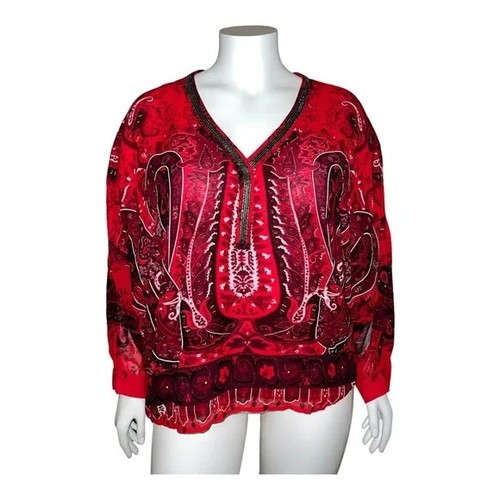 Lane Bryant Women's Red & Black Paisley Embellished Sheer Blouse Sz 14/16 NWT