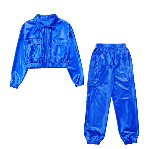 Unisex Kids Dancewear Ballroom Sweatsuit Shoot Outfits Athletic 2 Piece Set Top - Picture 96 of 143