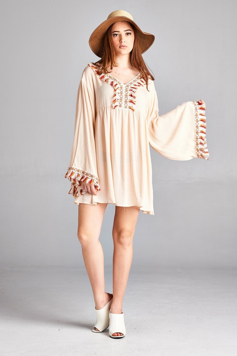 velzera embroidered tunic dress Velzera Blue Striped Boho Vintage Embroidered Tunic Morrell's Armoire