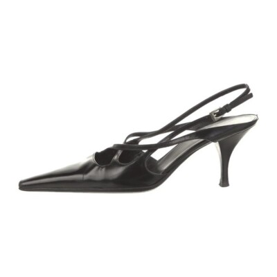 Vintage Prada Black Smooth Leather Pointed Toe Heels sz 7.5