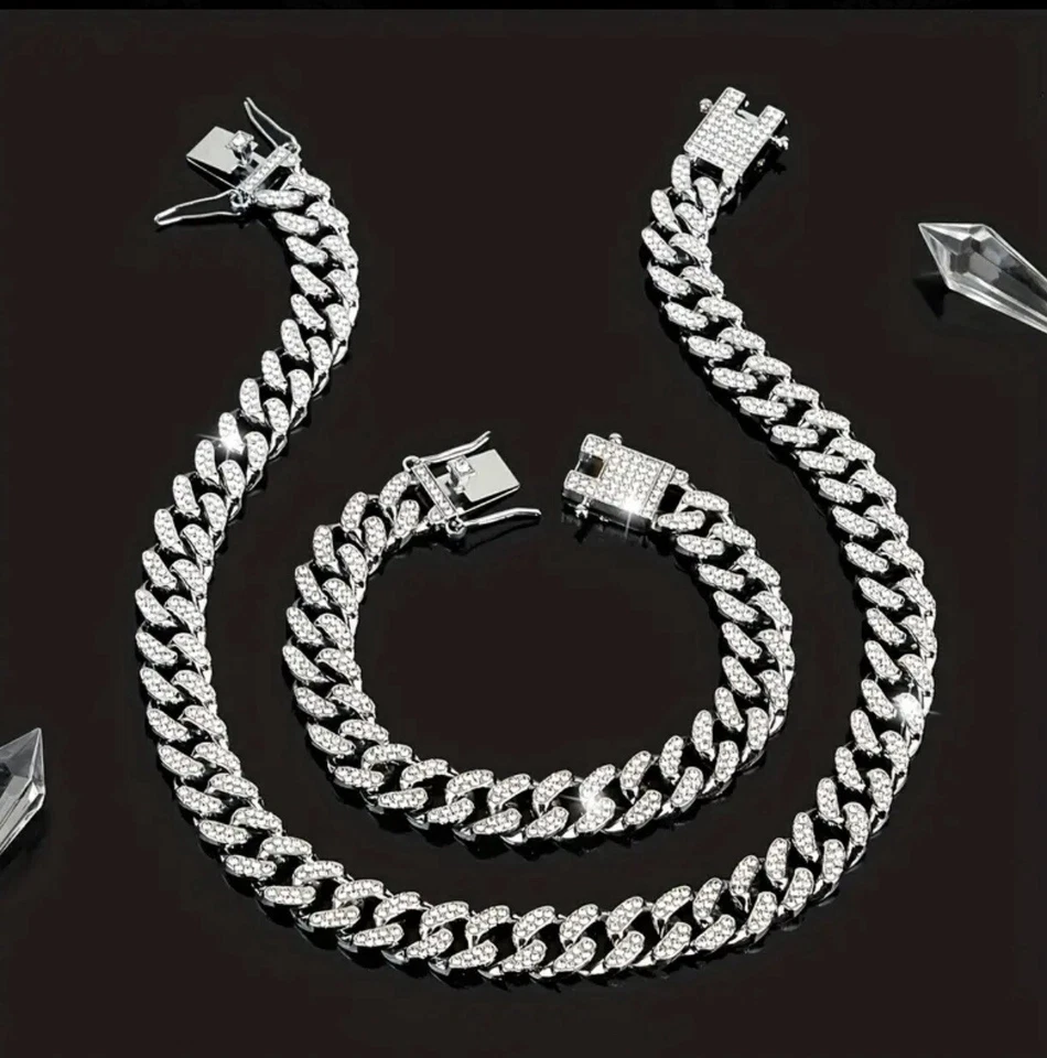 Iced Out Bling Cuban Link Chain Kubanische Kette 45,72cm + Armband 20,32cm NEU - Bild 3 von 3