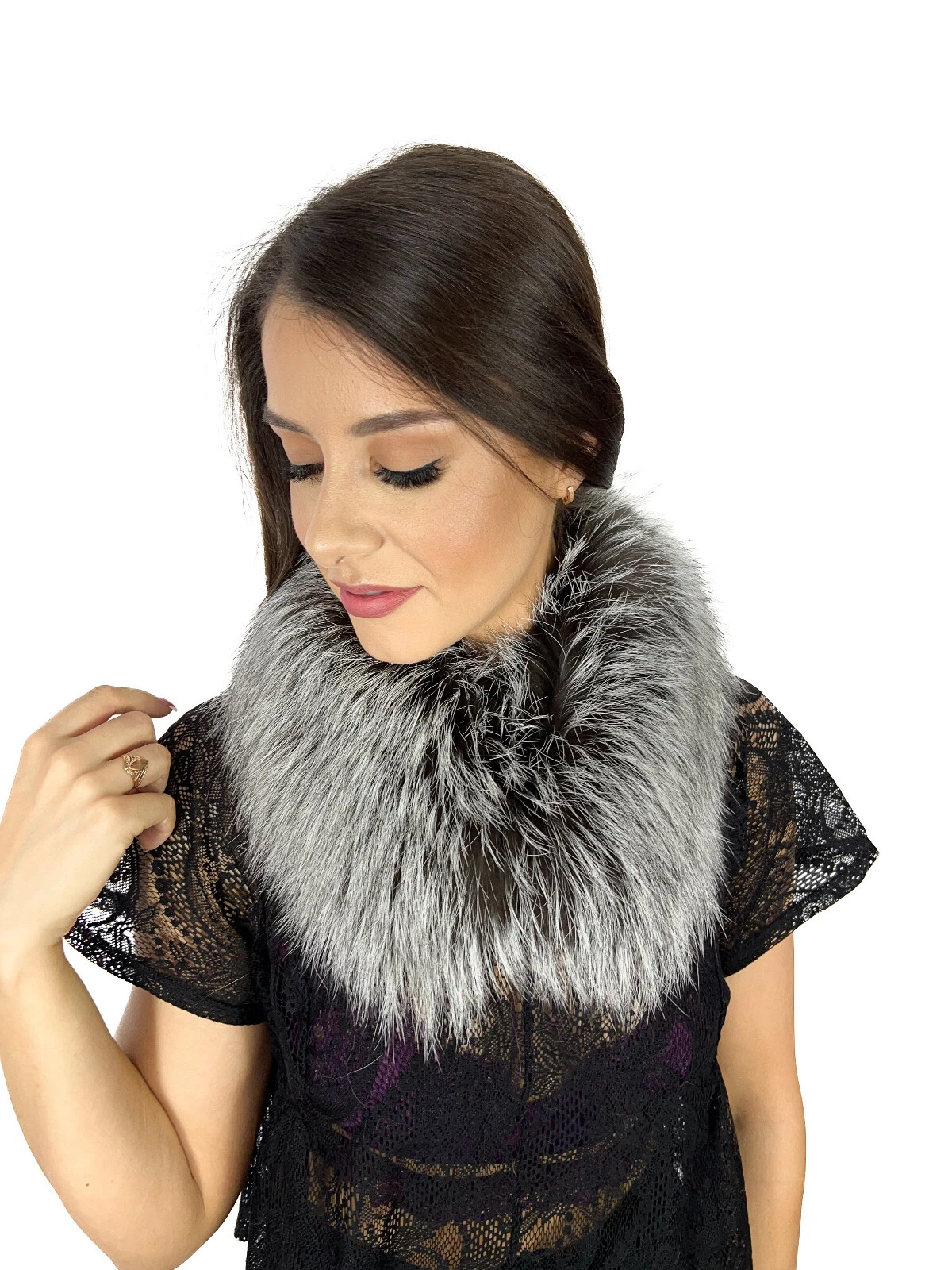 Silver Fox Fur Scarf 24" (60 cm) Natural Silver Saga Fur Collar Stole