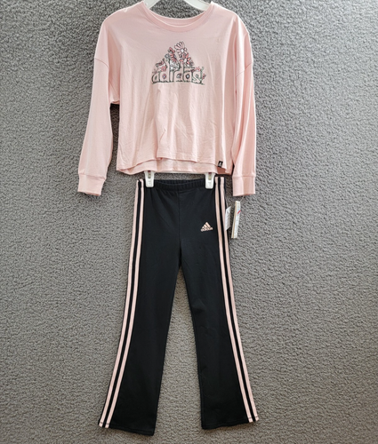 Adidas Long-Sleeve T-Shirt & Flare Pants Little Girls 6X Light Pink/Black - Picture 22 of 24
