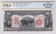 1901 $10 Legal Tender Bison Note FR 121m  PCGS Banknote - GEM UNC 66PPQ