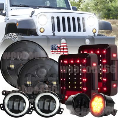 7'' LED Headlights Fog Lights Turn Tail Lamp Combo For Jeep Wrangler JK 2007-2018