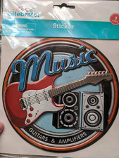 Music Guitars Amps Sign Wall Sticker ~ 6.5 x 6.5 inch ~ Peel and Stick ~ Decor