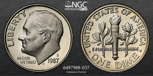 1987 S 10C Roosevelt Dime PF70 Ultra Cameo UCAM NGC PHOTO VISION SKU 3150