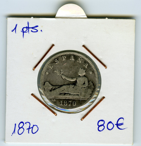 # SPAIN • 1 PESETA 1870 DEM • PROV. GOVERNMENT ☆ SILVER (0.835) ☆ KM# 653 ☆C8255 - Picture 5 of 5