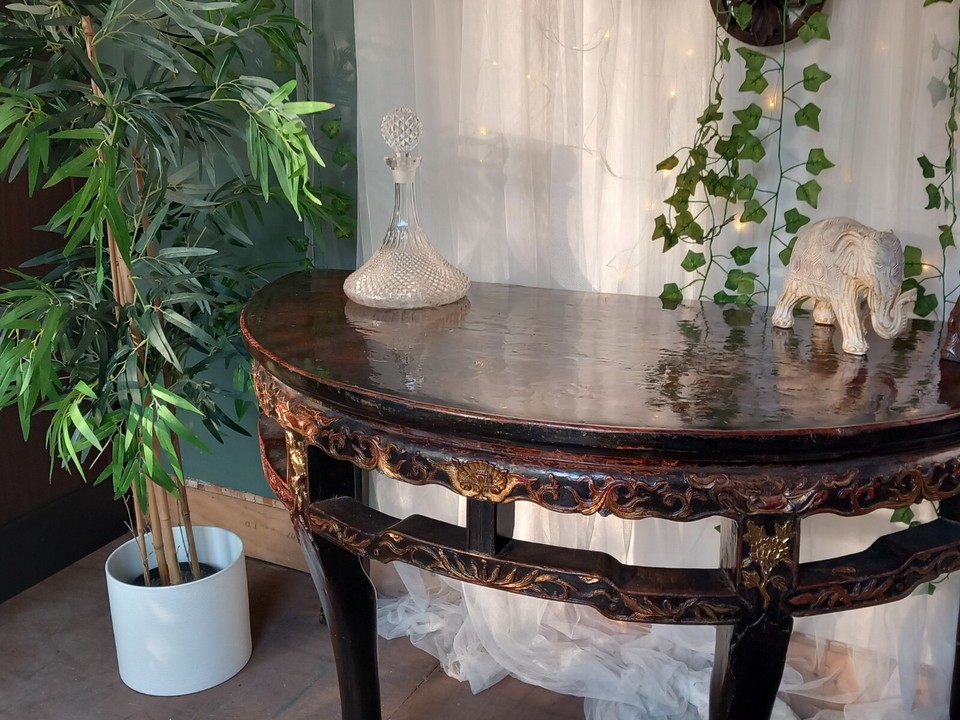 Vintage Pair x2 Decorative Lacquered Oriental Chinese Hall Console Side