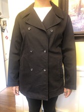 Lacoste Womens Coat Size 14 Black Double Breasted Jacket Car Coat Length