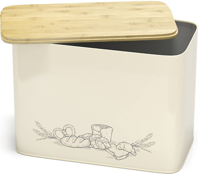Extra Large Space Saving Vertical Bread Box with Eco Bamboo Cutting Board Lid 