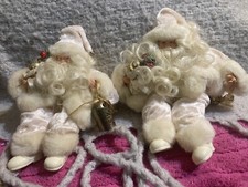 2 Santa Gold And White Shelf Sitter Christmas Decoration Decor Mantle